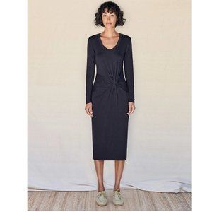 NWT Sundry Knotted Slit Dress Navy Blue Midi Long Sleeve